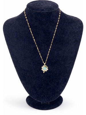 Pangu Nazar Detaylı Çiçek Figürlü Altın Renk Çelik Kolye