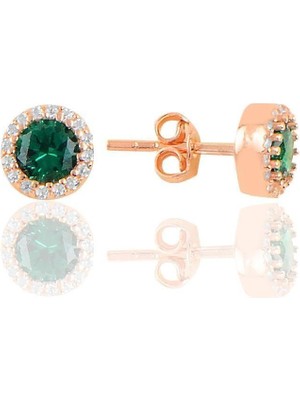 Normadia Parlak Gümüş Zümrüt Taşlı Elmas Montürlü Zarif Küpe