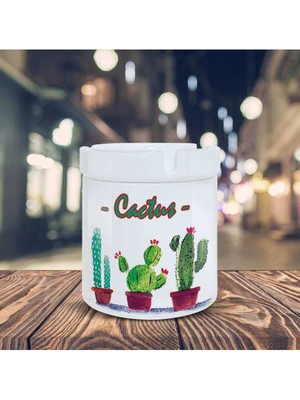 Hediyara Cactus Yazılı Bitki Çiçek Baskılı Küllük Kül Tablası -2011407