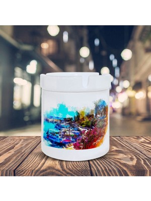 Hediyara Yağlıboya Efekti Manzara Baskılı Küllük Kül Tablası-3585314