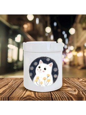 Hediyara Sevimli Kedi Baskılı Seramik Şık Küllük