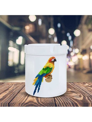 Hediyara Renkli Tüylü Papağan Baskılı Küllük Seramik Kül Tablası-2036