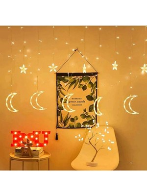 Ay Yıldız Perde LED 3 mt 8 Ambiyans 12 Sarkıt 120 LED Iç ve Dış Mekan Özelliği