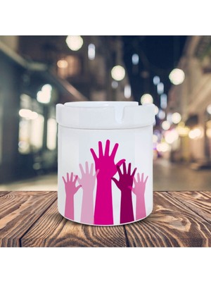 Hediyara Uzanan Renkli Eller Baskılı Seramik Küllük 03654