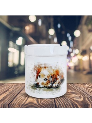 Hediyara Sevimli Golden Cinsi Köpek Baskılı Küllük Seramik Şık Küllük