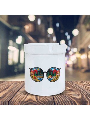 Hediyara Hipster Küllük Desenli Gözlük Baskılı Kül Tablası K-99