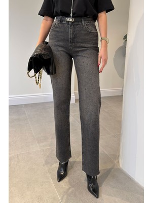 Magarde Kar Yıkama Taşlı Kesik Paca Jean- Antrasit