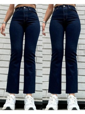 Madame Melek Zr Model Paçası Kesik Palazzo Kot Pantolon Geniş Paça Kot Pantolon