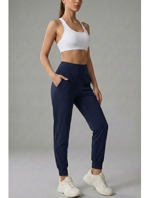 Genius Store Kadın Eşofman Yüksek Bel Jogger Scuba Kumaş Cepli Rahat Kesim Jogger Eşofman Altı