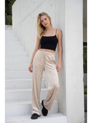 Madmext Bej Bol Paça Kadife Pantolon MG2283