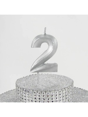 Delixa Parti Vitrini 2 Iki Rakamlı Gümüş Gri Mum 6.5 cm