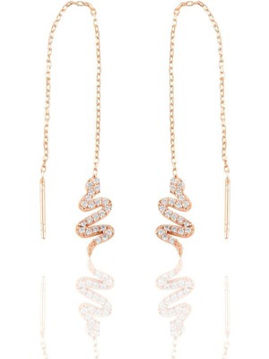 Normadia Zarif Gümüş Zincirli Yılan Küpe, Şık ve Modern Takı Tasarımı