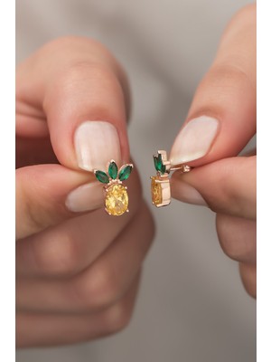 Normadia Gezegen Temalı Sitrin Taşlı Kadın 925 Ayar Gümüş Küpe