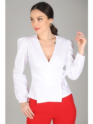 Sweetness Kadın Beyaz Kruvaze Model Likralı Gömlek