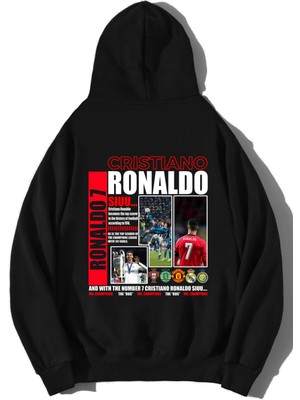 Trendseninle Unisex Siyah Oversize Cristiano Ronaldo Hoodie Sweatshirt