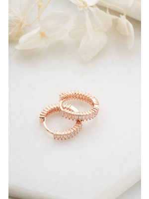 Normadia 925 Ayar Gümüş Rose Baget Taşlı Zarif Halka Küpe