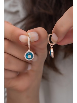 Normadia 925 Ayar Gümüş Rose Cam Göz Model Küpe, Şık ve Zarif Takı