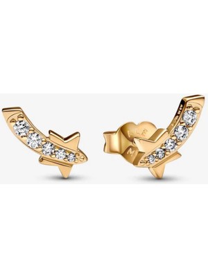 Normadia 925 Ayar Gold Renk Kayan Yıldız Detaylı Pavé Minimal Çivi Küpe