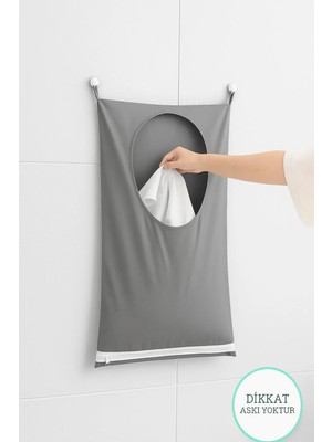 Paris Home Fermuarlı Gri Kapı Arkası ve Duvar Kirli Çamaşır Sepeti, Oyuncak Sepeti Özellikli