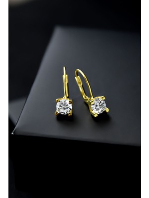 Normadia Şık 925 Ayar Gümüş Altın Kaplama Tek Taşlı Küpe