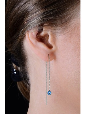 Normadia Gümüş Rodyumlu Cam Göz Nazar Zincirli Küpe Şıklığı