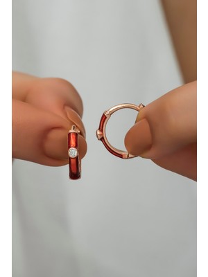 Normadia 925 Ayar Gümüş Kırmızı Mineli 15 mm Halka Küpe, Şık ve Zarif Takı