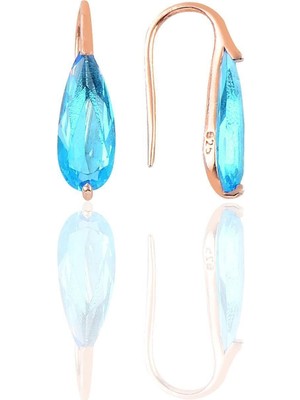 Normadia Gümüş Rose ve Akuamarin Taşlı Damla Modeli Kadın Küpe, Şıklık ve Zarafet