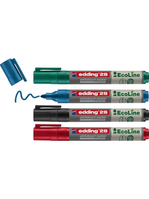 Delixa Edding 28 Ecoline Beyaz Yazı Tahtası Kalemi, 4'lü Set, Karışık Renkler, Yuvarlak Uç, Yeniden Dolduru