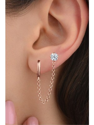 Normadia 925 Ayar Gümüş Zirkon Taşlı Rope Model Halka Rose Küpe