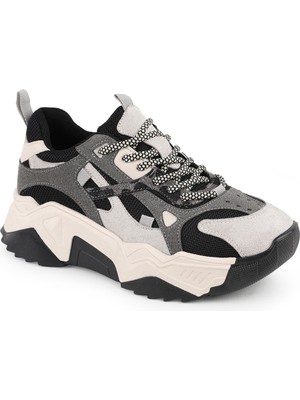 LBR Libero L083.65137 Gri Hakiki Deri Kadın Sneaker Yüksek Tabanlı Rahat Spor Ayakkabı