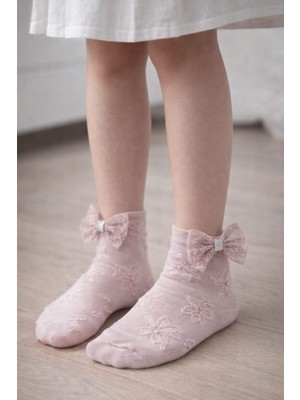 Gigi Giyim Kendinden Desenli Kurdeleli Kız Çocuk Soket Çorap