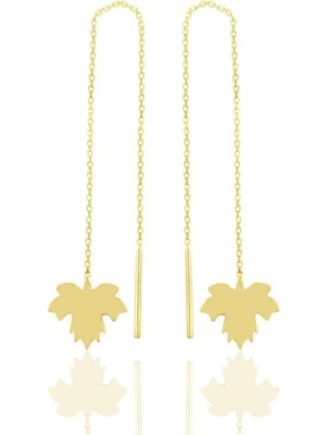 Normadia Gümüş ve Altın Yaldızlı Çınar Yaprağı Motifli Zarif Küpe