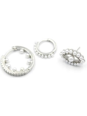 New Obsessions Çelik 3'lü Inci Detaylı Kadın Küpe