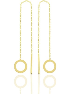 Normadia Şık Daire Modeli Gümüş Zincir Küpe, Zarif Takı Tasarımı