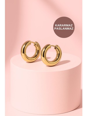 Normadia Kadın Çelik Halka Küpe, Su ve Tere Dayanıklı, Günlük ve Düğün Kullanımı