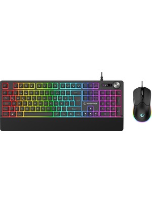Rampage KM-9858 JAZZY V2 Siyah Usb RGB Aydınlatmalı Q 12800 DPI Mouse Gaming Oyuncu Klavye Mouse Set