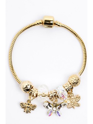 Jimmy Key Altın Rengi Çelik Charmlı Bileklik