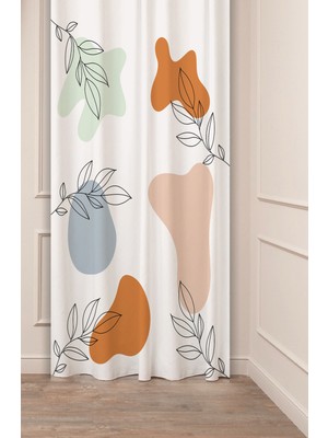 Greendecor Bohem Çiçek Yaprak Desenli Özel Tasarım Dijital Baskılı (Tek Kanat) Modern Tarzlı Soft Şık Fon Perde