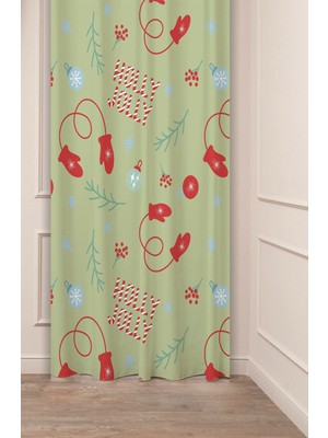 Greendecor Yılbaşı Çam Ağacı Noel Ağacı Kar Yeni Yıl Christmas Desenli Özel Tasarımlı Dijital Baskılı Fon Perde