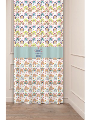 Greendecor Gökkuşağı Bulut Bohem Özel Tasarım Desenli Dijital Baskılı (Tek Kanat) Çocuk Odası Şık Fon Perde