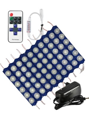 Powerr Led Aydınlatma 20 Adet 12 Volt 6 Watt 6 Lensli Turkuaz 3030 Smd LED Modül 12A Tek Renk Rf Dimmer 3A Priz Tipi Adaptör Set