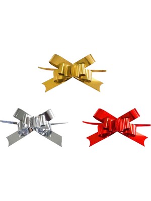 Muka Metalik Renkli Hediye Paketi Süsü  50MM Çekmeli Fiyonk 24LÜ