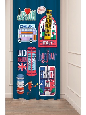 Greendecor Spain France Italy England United Kingdom Avrupa Tasarımlı Dijital Baskılı (Tek Kanat) Şık Fon Perde