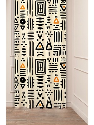 Greendecor Çizgili Geometrik Şekiller Bohem Deseneli Özel Tasarım Dijital Baskılı (Tek Kanat) Modern Fon Perde