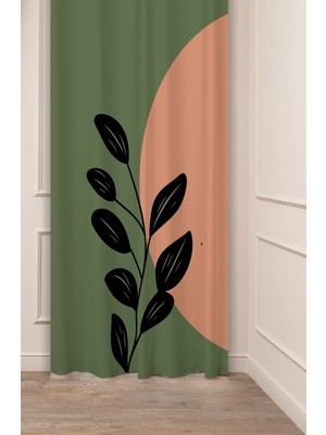 Greendecor Yaprak Grafik Bohem Minimalist Bej Krem Desenli Özel Tasarım Dijital Baskılı (Tek Kanat) Fon Perde