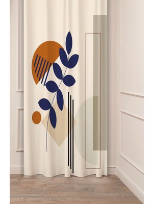 Greendecor Yaprak Bohem Minimalist Pastel Bej Krem Desenli Özel Tasarım Dijital Baskılı (Tek Kanat) Fon Perde