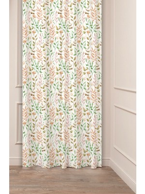 Greendecor Çiçekler Yaprak Kare Geometrik Çizgiler Desenli Özel Tasarım Dijital Baskılı (Tek Kanat) Fon Perde