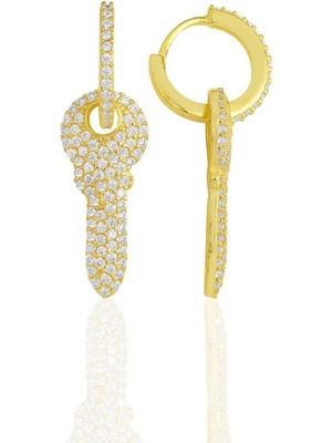 Normadia Zirkon Taşlı Altın Yaldızlı Gümüş Anahtar Küpe, Şık ve Zarif Tasarım