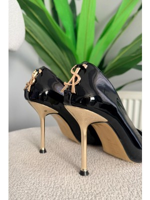 Asmi Shoes Kadın Alexa Arka Toka Detayı 10 cm Ince Topuklu Ayakkabı&stiletto  Siyah Rugan
