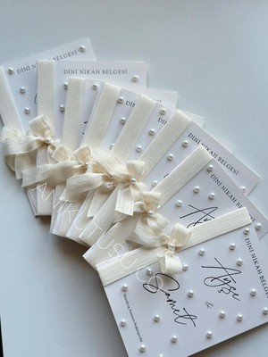 Bianı Tasarım Kişiye Özel Isimli Dini Nikah Belgesi Inci Kurdele Süslemeli